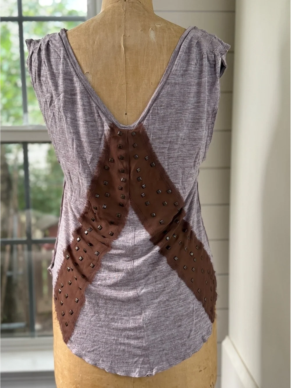 Free People Studded Shoulder Cap-Sleeve Top Women’s XS BohoGrunge IndieSleaze